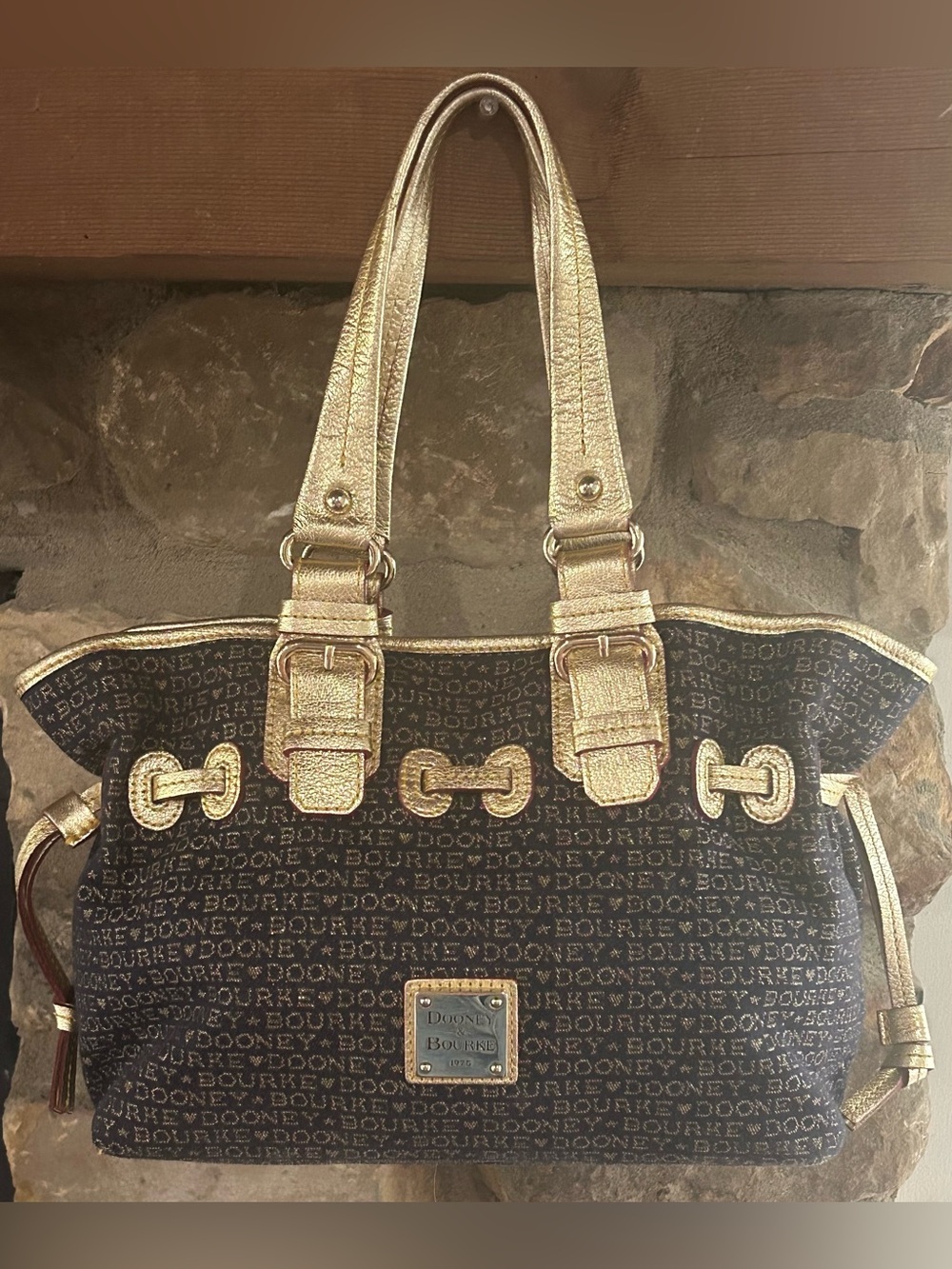 Vintage Dooney & Bourke Denim & Metallic Trim “Chiara" Tote Bag
